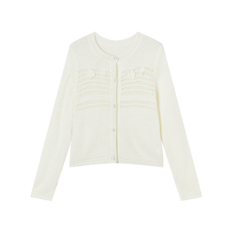 XIANGYING Knitwear Women's Ecru Crew Neck Moderate