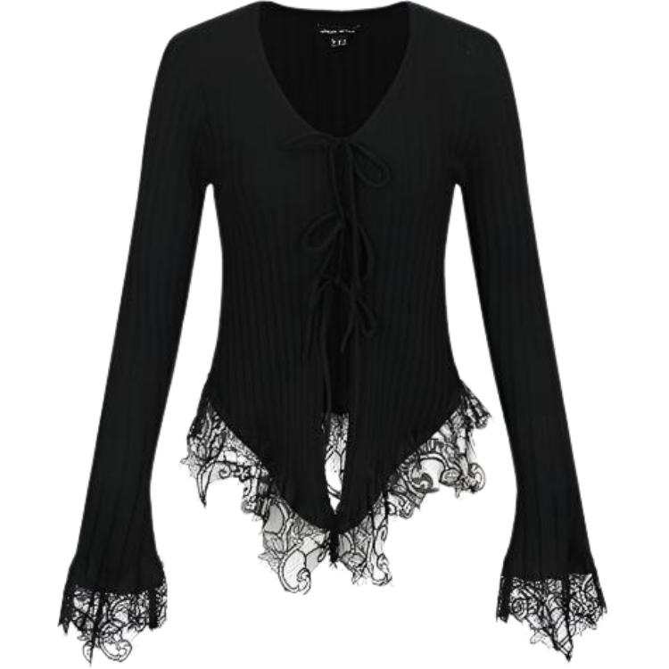 URBAN REVIVO Sweaters Women's Black V Neck Moderate Cardigan