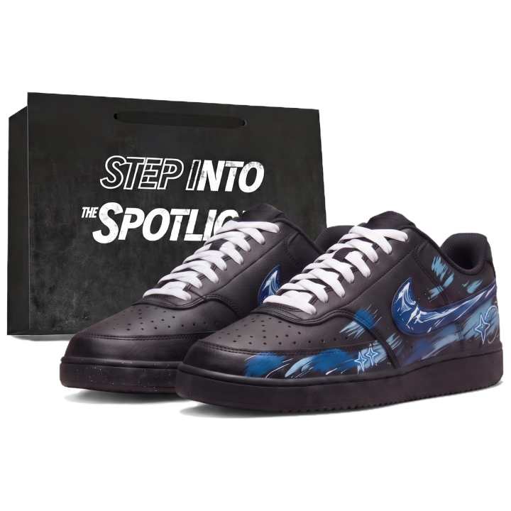 Nike Nike Court Vision Low Skateboard Shoes Unisex Low Top Black & Blue Graffiti Colorway