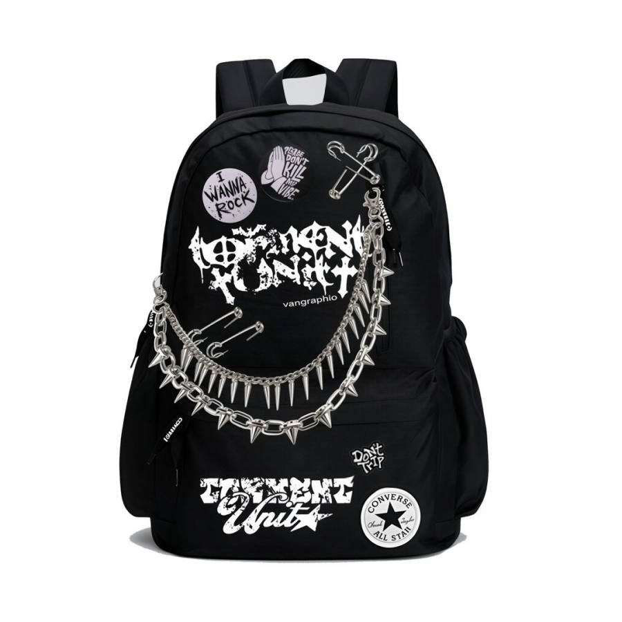 Converse Print Polyester Gothic Chain Shadow Backpack Medium Unisex Black