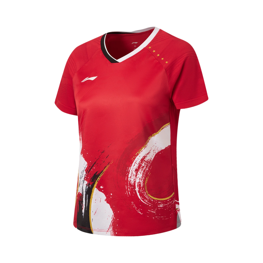 Li-Ning Li Ning Badminton Collection Badminton Jerseys Women's Vermilion V Neck Moderate