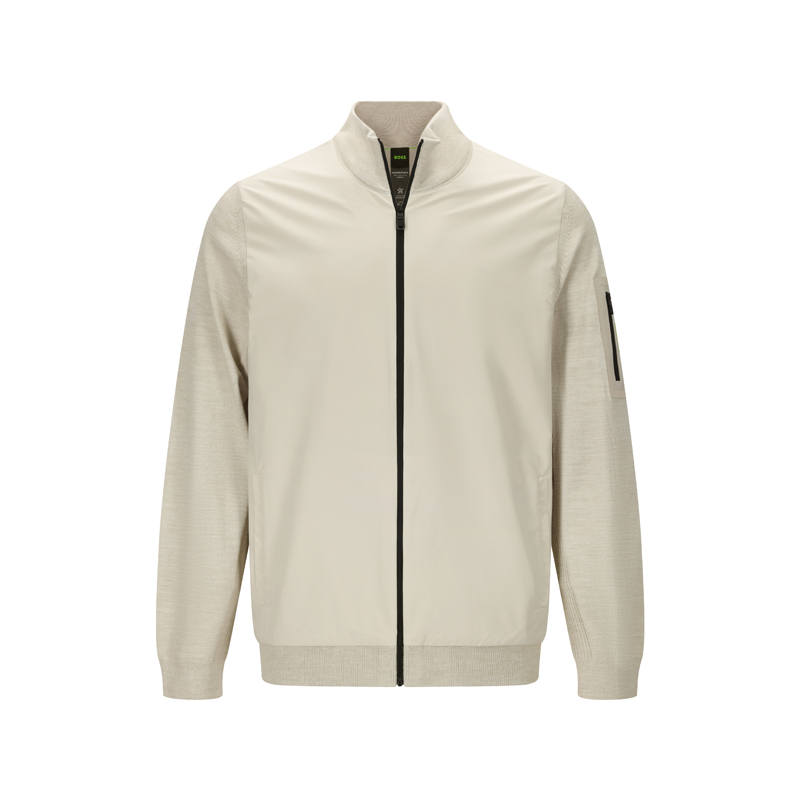 HUGO BOSS Jackets Men's Beige Stand Collar Moderate