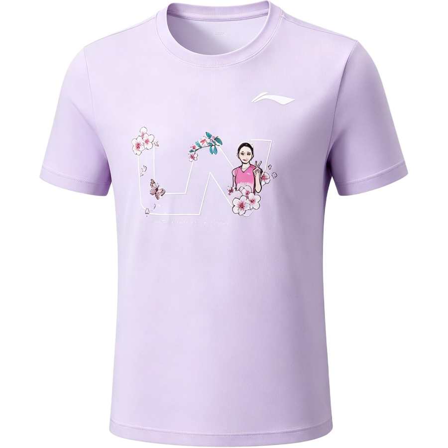 Li-Ning Li Ning Quick Dry T Shirts Unisex Lilac Crew Neck Moderate Straight Fit