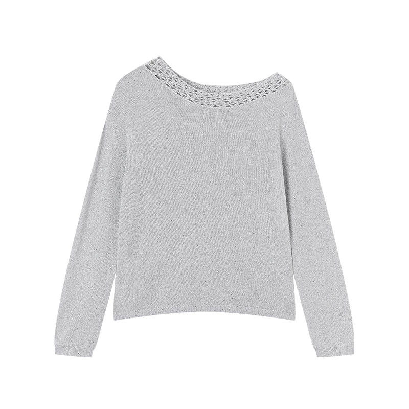 XIANGYING Knitwear Women's Light Gray Boat Neck Moderate