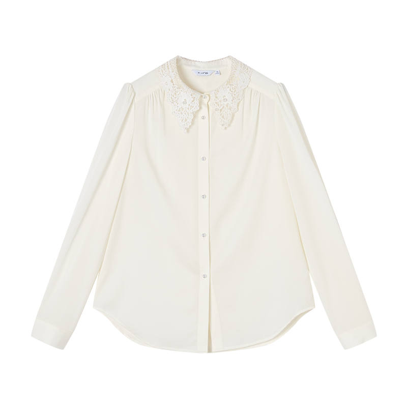 XIANGYING Shirts Women's Ecru Petal Collar Moderate