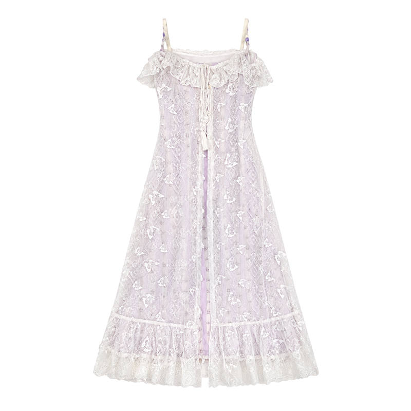 FABRIC PIG Slip Dresses Women's Purple Dress+Outerwear Moderate Long Skirt A Line Skirt