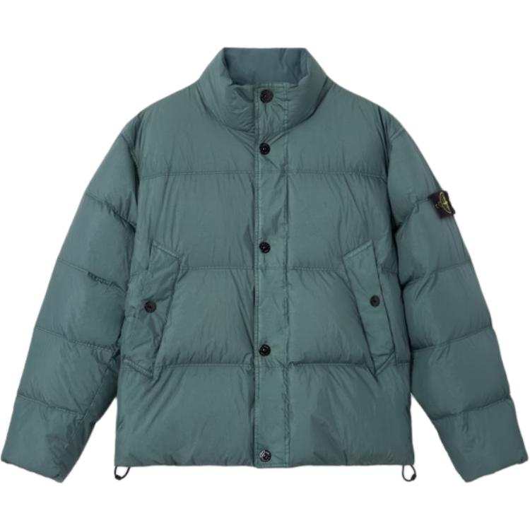 STONE ISLAND Down Jackets Men's Ocean Green Stand Collar Moderate