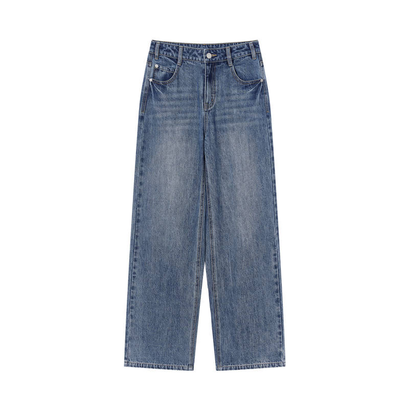 XIANGYING Jeans Women's Denim Blue Moderate Straight Fit Pants