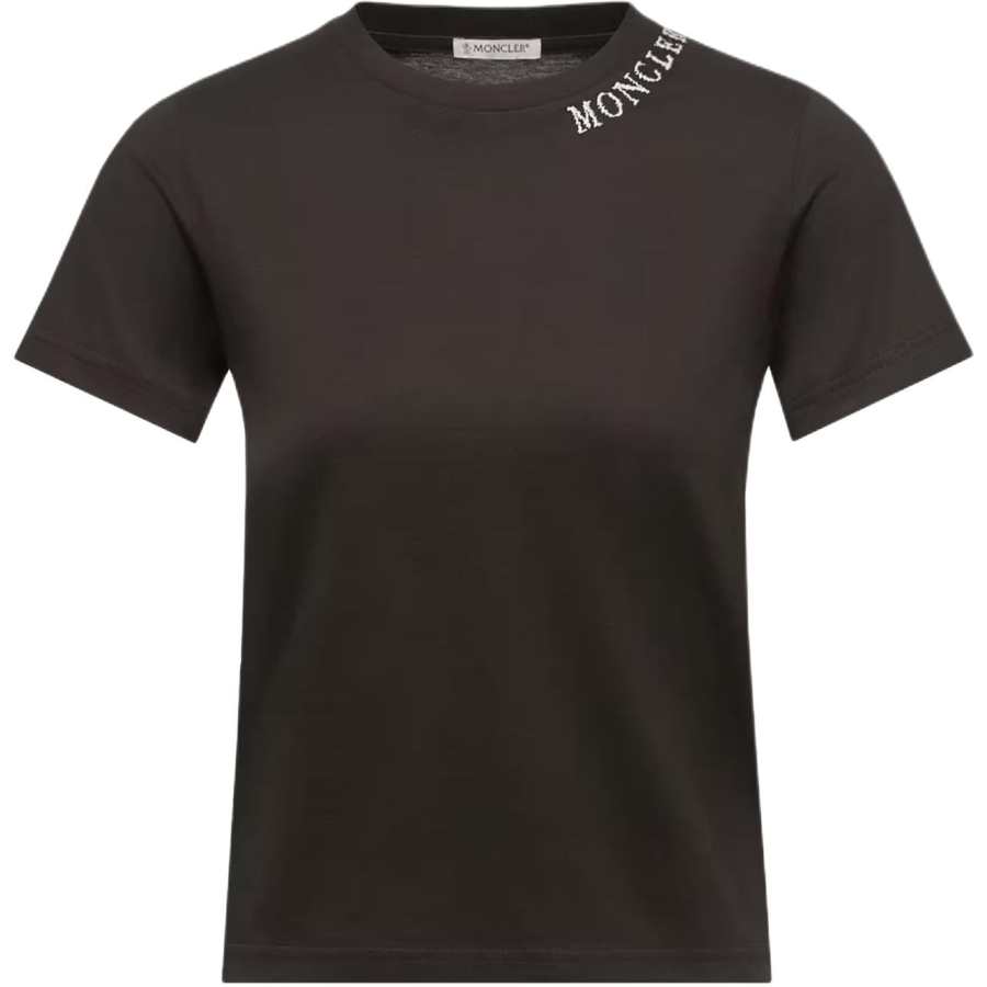 Moncler T Shirts Women's Black Crew Neck Moderate Straight Fit