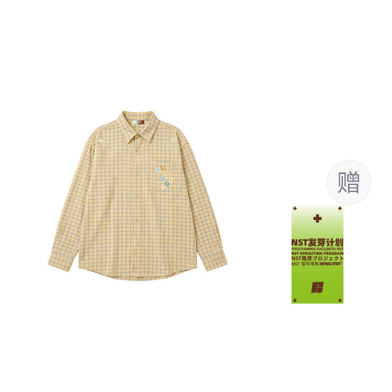 NSTNEW START Shirts Unisex Yellow Plaid Lapel Moderate Straight Fit