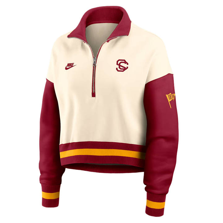 Nike Nike College Sweatshirts Women's Natural/Dark Red Stand Collar Moderate