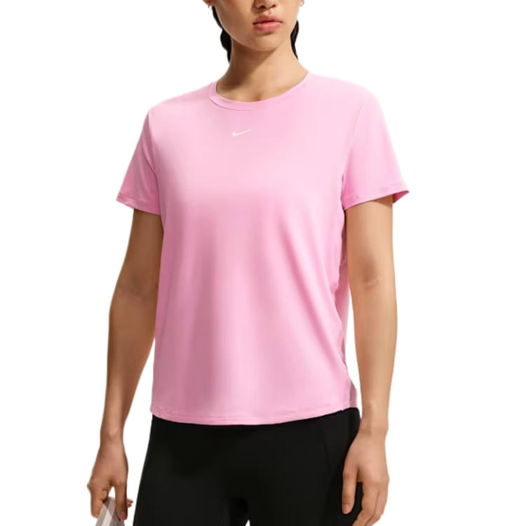 Nike Nike Dri Fit One Fitness Clothing Women's Pink Rise/White Crew Neck Moderate