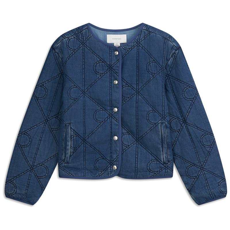 Calvin Klein Puffer Jackets Women's JMN Denim Blue Crew Neck Moderate