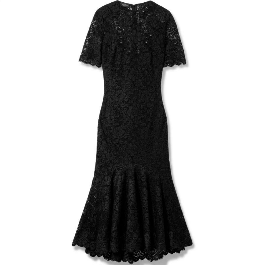 GUCCI Short Sleeved Dresses Women's Black Crew Neck Moderate Midi Skirt