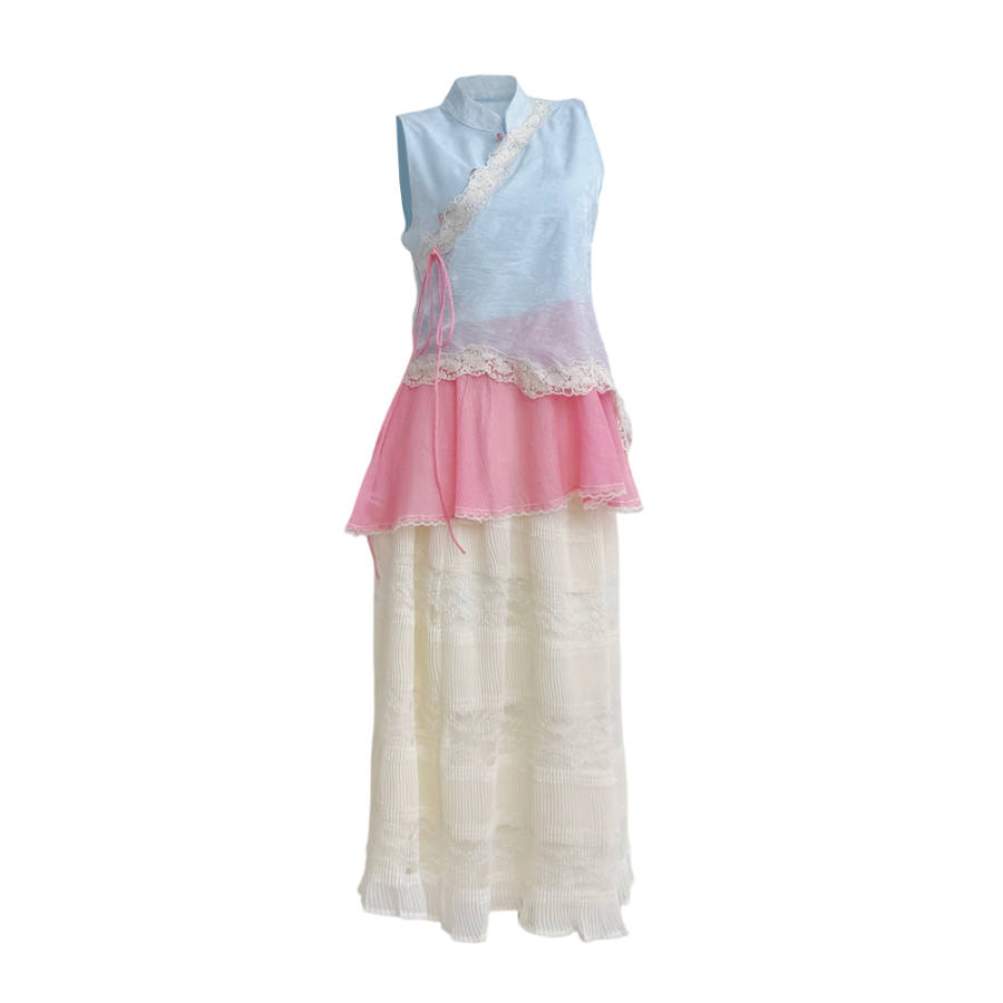 TUSHIFEI Two Piece Skirt Sets Women's Stand Collar Moderate Midi Skirt