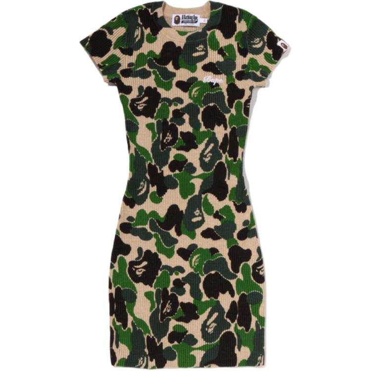 A BATHING APE ABC Camo Short Sleeved Dresses Women's Crew Neck Moderate