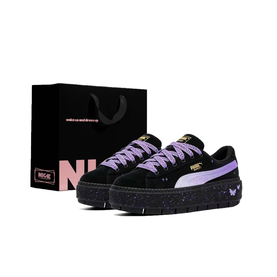 PUMA Platform Trace Skateboard Shoes Women's Low Top Black Purple Gradient Color Block