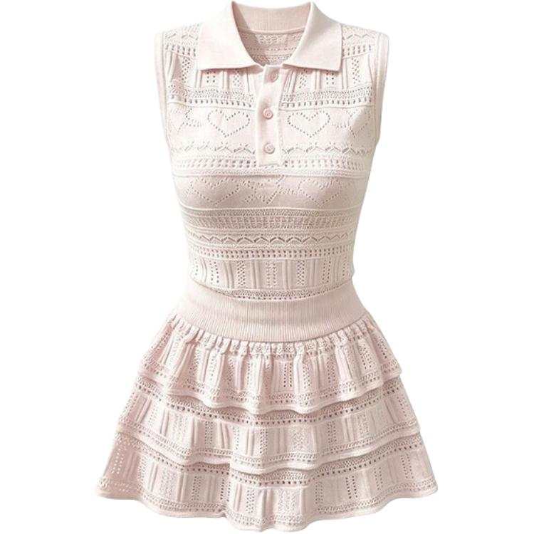 CHARM GLOW Two Piece Skirt Sets Women's Polo Collar Moderate Short Skirt