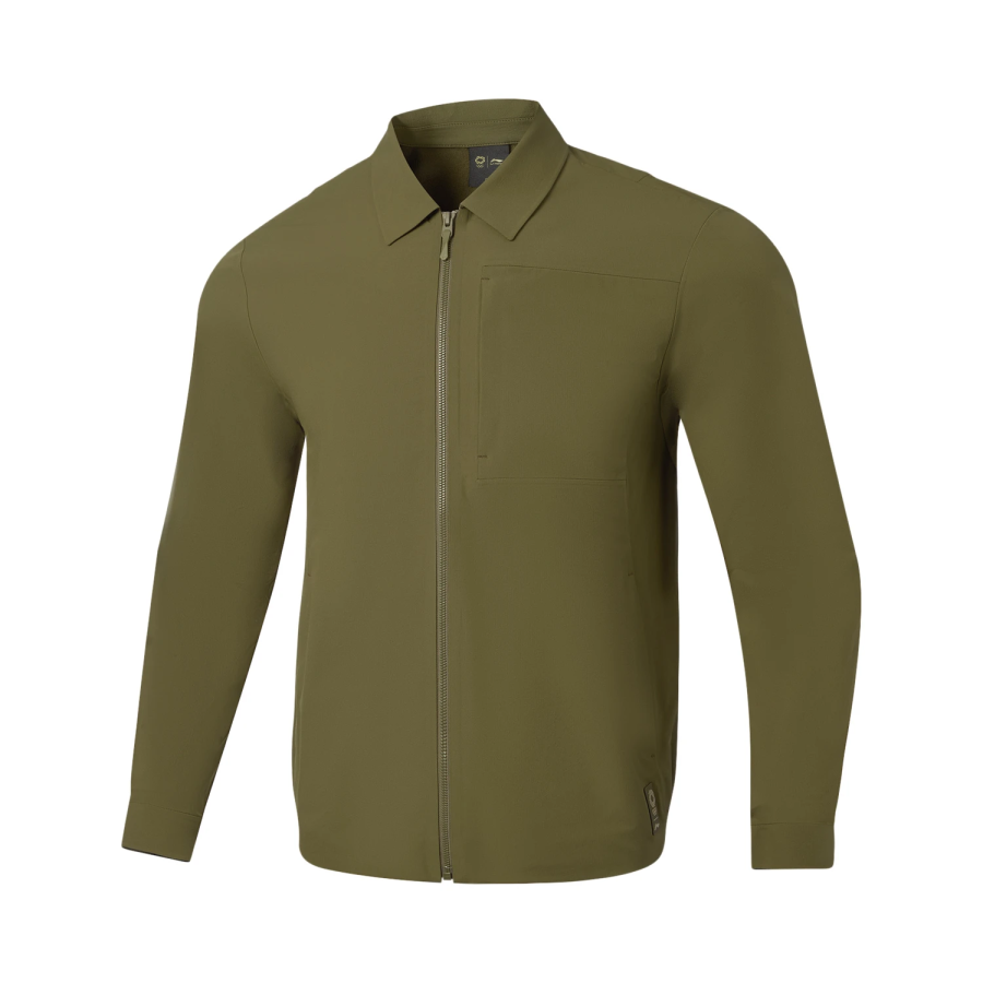 Li-Ning Li Ning Gold Logo | Jackets Men's Deep Green Lapel Moderate Straight Fit