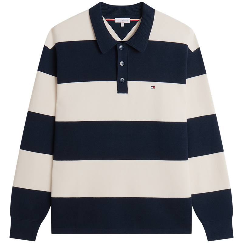 Tommy Hilfiger Knitwear Men's Navy Blue White Stripes 0A4 Lapel Moderate Other