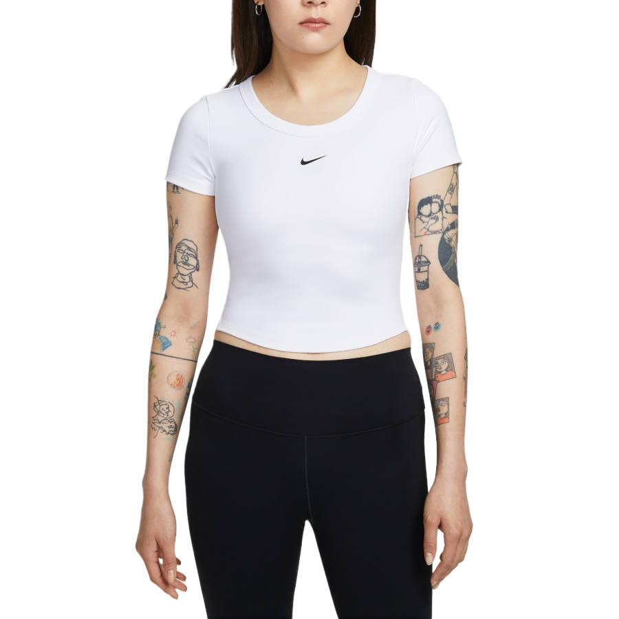 Nike Nike Dri Fit One Fitness Clothing Women's White/Black Crew Neck Moderate