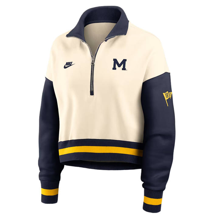 Nike Nike College Sweatshirts Women's Natural/University Marine Stand Collar Moderate