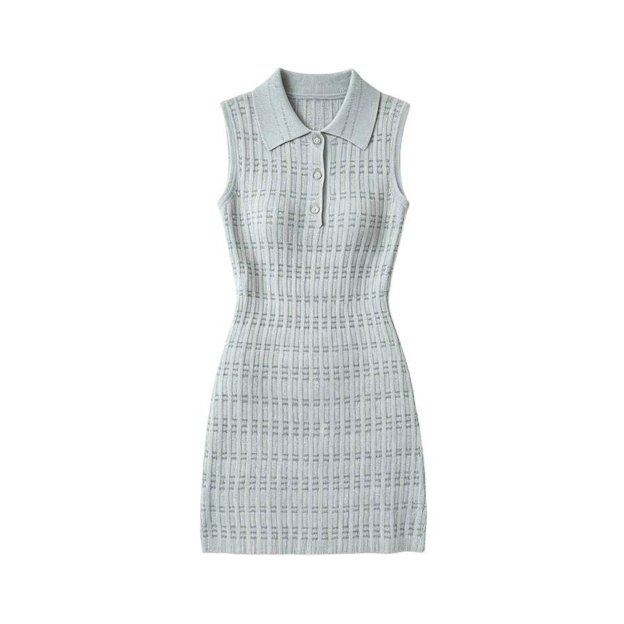 TUSHIFEI Sleeveless Dresses Women's Gray Polo Collar Moderate Short Skirt Bodycon Skirt