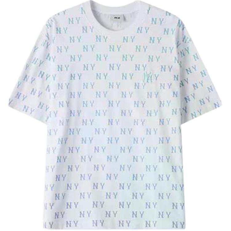 MLB T Shirts Unisex White/Blue Crew Neck Moderate Straight Fit