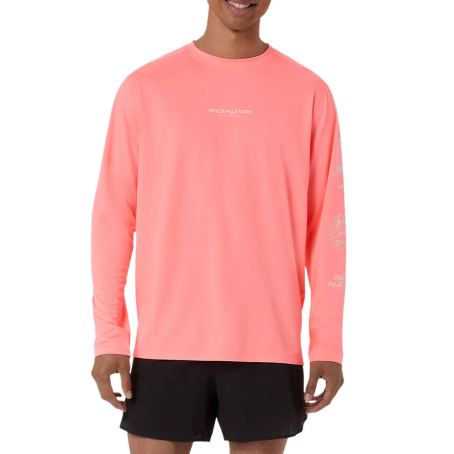 ASICS FUJITRAIL T Shirts Men's Sun Coral Crew Neck Moderate Straight Fit