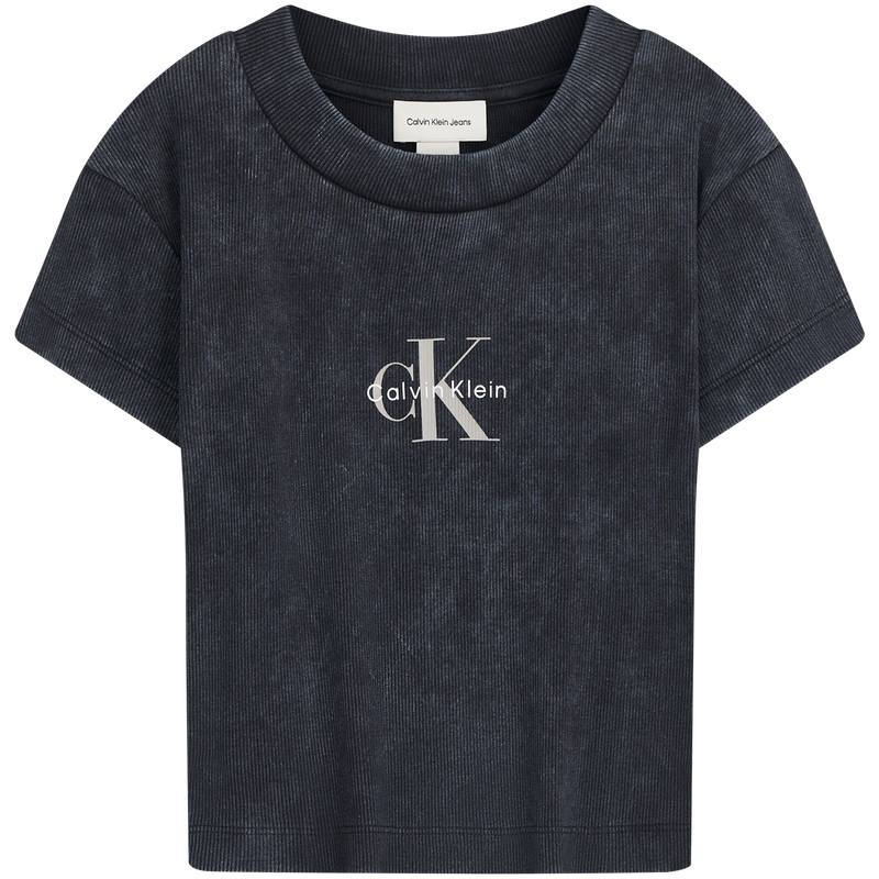 Calvin Klein T Shirts Women's UB1 Space Black Crew Neck Moderate