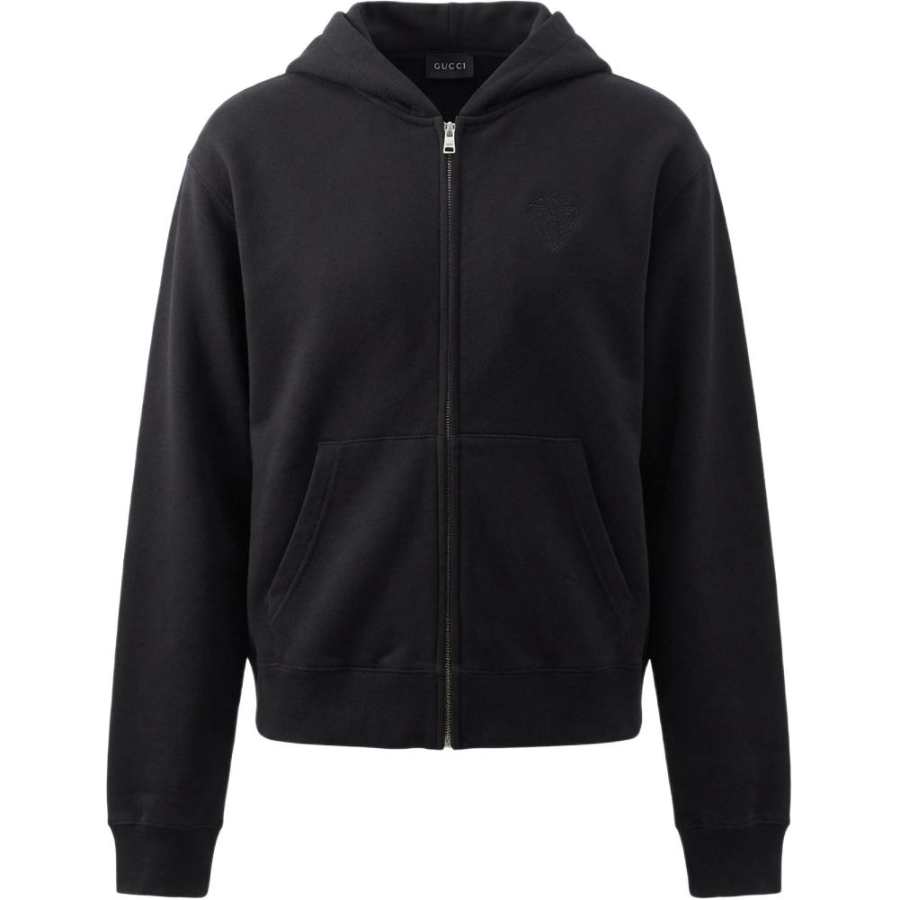 GUCCI Jackets Men's Black Hooded Non Detachable Moderate Straight Fit