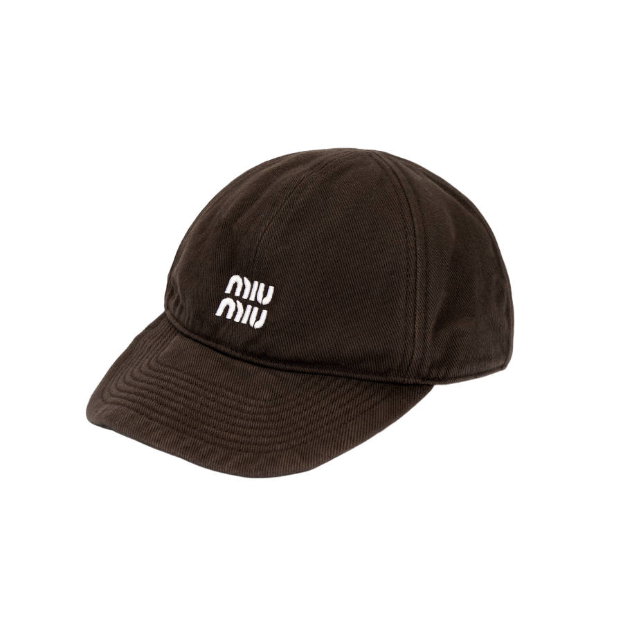 MIU MIU Embroidery Letter Cotton Fabric Baseball Caps Unisex Navy Blue/Dark Brown