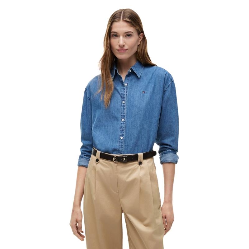 Tommy Hilfiger Shirts Women's Denim Blue 0YE Lapel Moderate Other