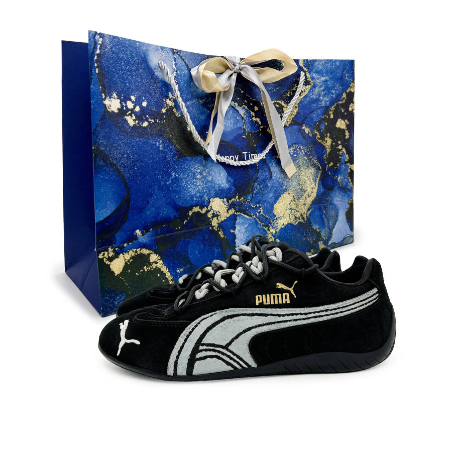 PUMA Speedcat Casual Shoes Unisex Low Top Black Gray & Gold Accents
