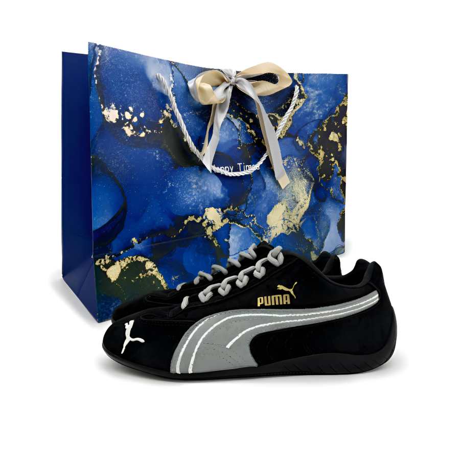 PUMA Speedcat Collection Skateboard Shoes Unisex Low Top Black Gray & Gold Accents