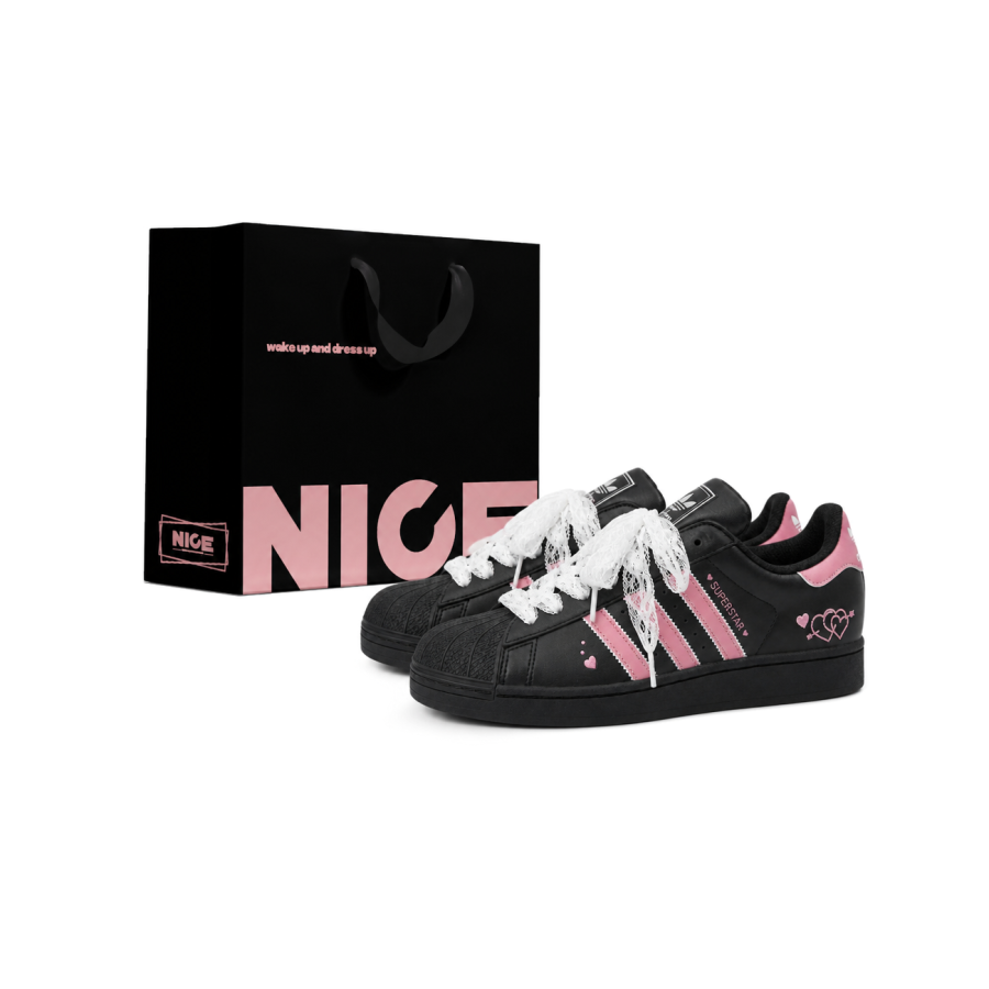 Adidas Originals Superstar 2 Skateboard Shoes Unisex Low Top Black Pink