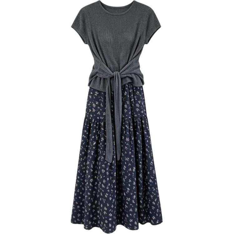 CHARM GLOW Two Piece Skirt Sets Women's Crew Neck Moderate Long Skirt