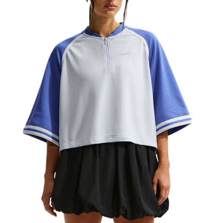 Nike Nike Sportswear T Shirts Women's Pure Platinum/Light Medium Blue/Chalk White/Light Medium Blue Baseball Collar Moderate