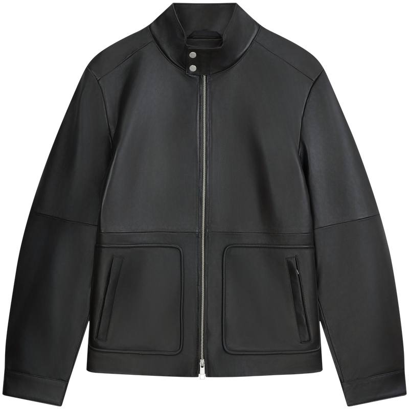 Calvin Klein Leather Jackets Men's UB1 Space Black Stand Collar Moderate