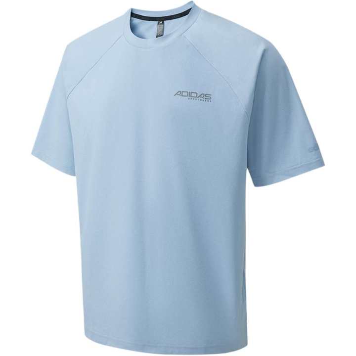 Adidas Adidas T Shirts Men's Light Haze Blue Crew Neck Moderate