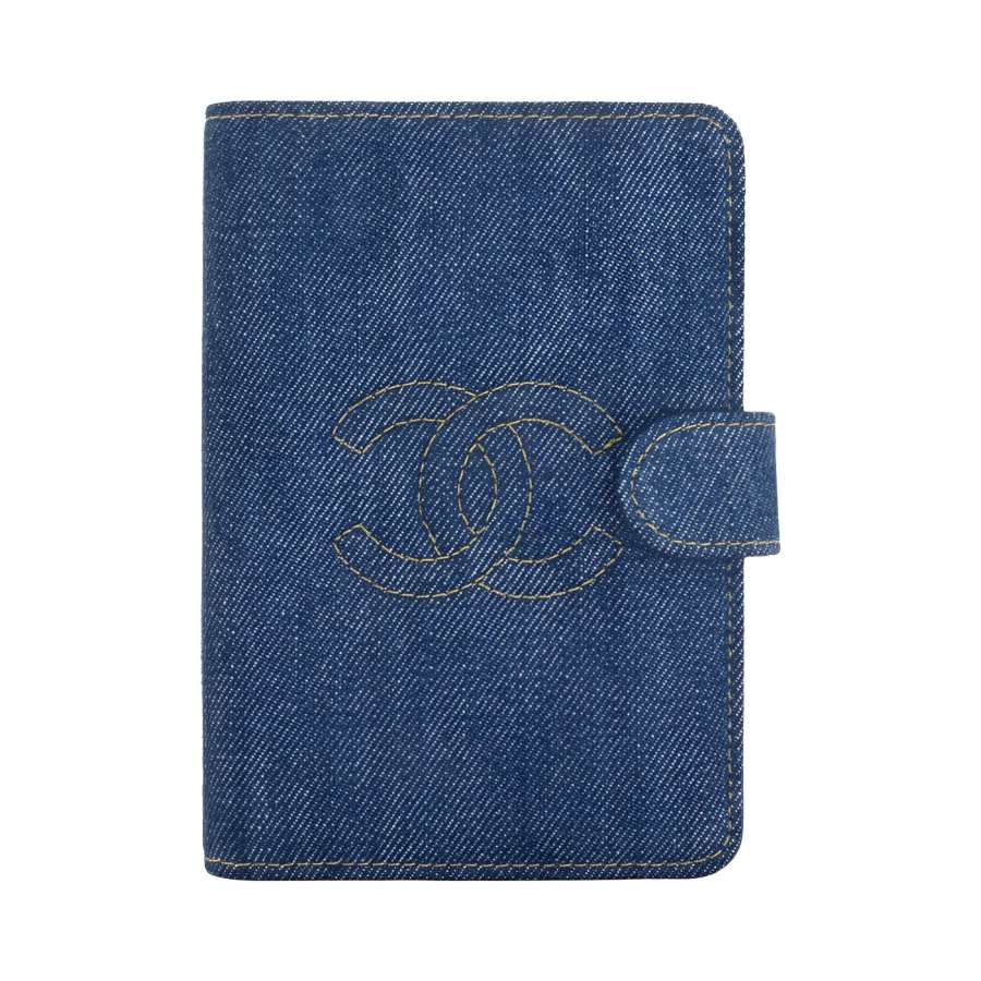 CHANEL Denim Passport Holder Unisex Dark Blue