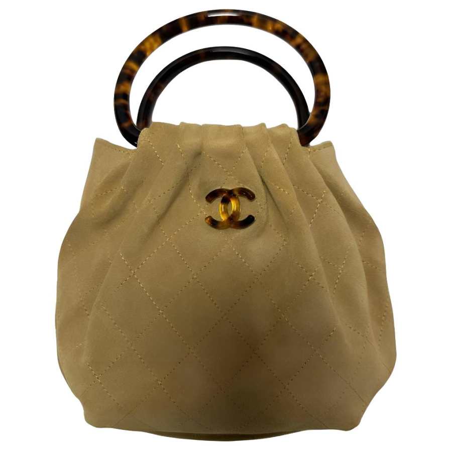 CHANEL Suede Effect Calfskin Hobo Bag Handbag Small Women's Dark Beige