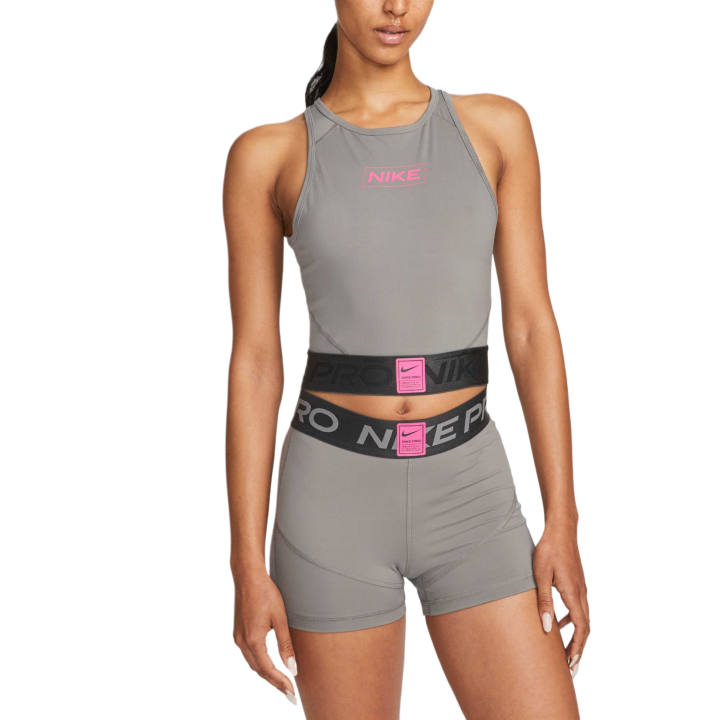 Nike Nike Pro Tank Tops Women's Matte Pewter/Dark Smoke Grey/Pink Popsicle Crew Neck Moderate
