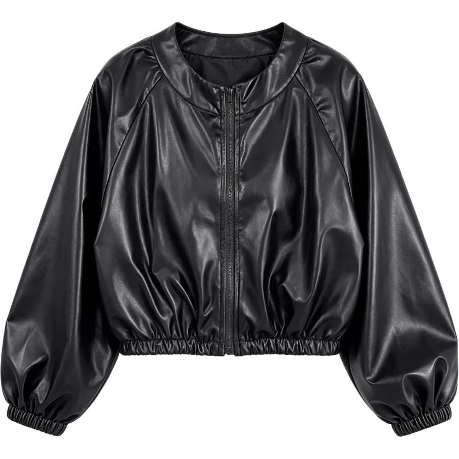 Sugarfunk Sugarfunk Leather Jackets Women's Black Baseball Collar Thin A Line
