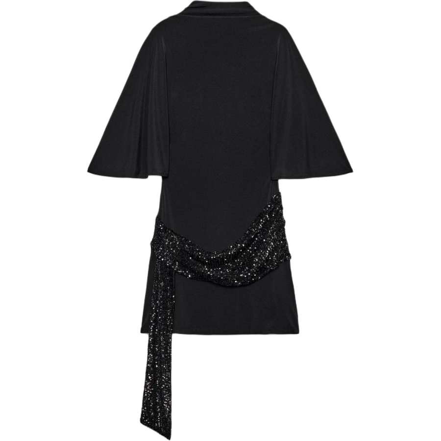 ZARA Short Sleeved Dresses Women's Black Stand Collar Moderate