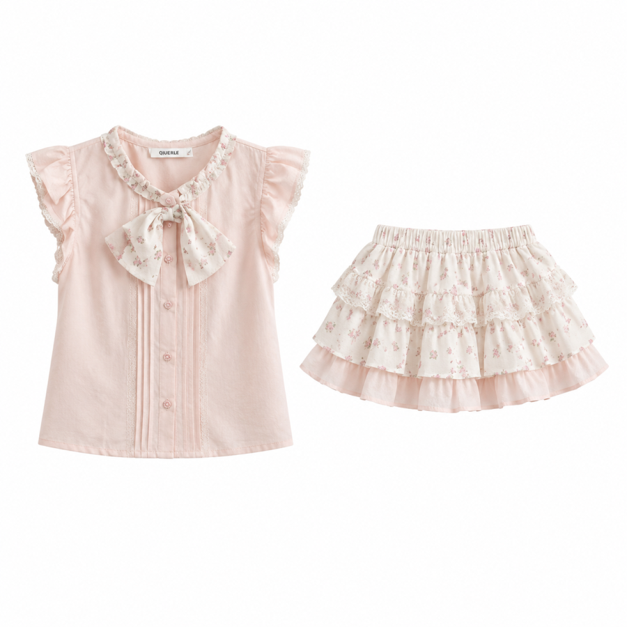 Qiuerle Two Piece Skirt Sets Women's Crew Neck Moderate Short Skirt
