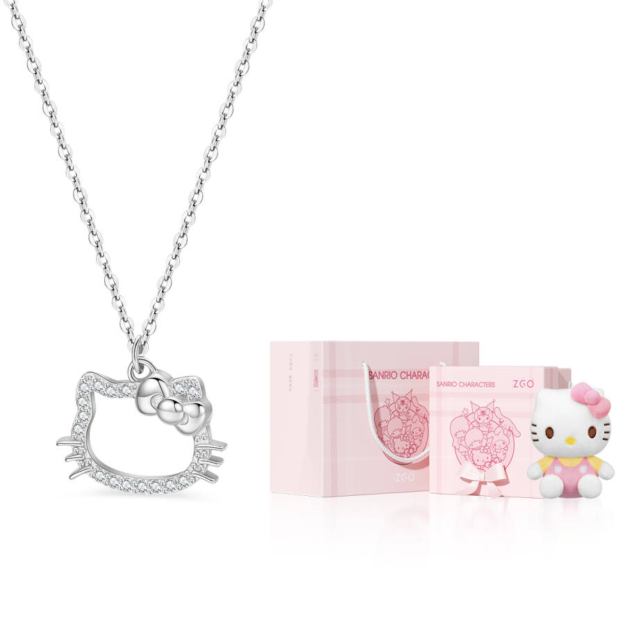TIDECOLOR Custom Greeting Card TIDECOLOR Hello Kitty 925 Sterling Silver Sterling Silver Necklace Women's