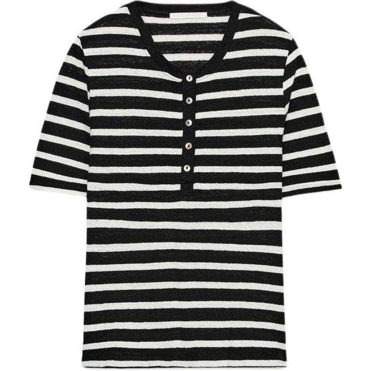 ZARA T Shirts Women's Nude/Black Henry Collar
