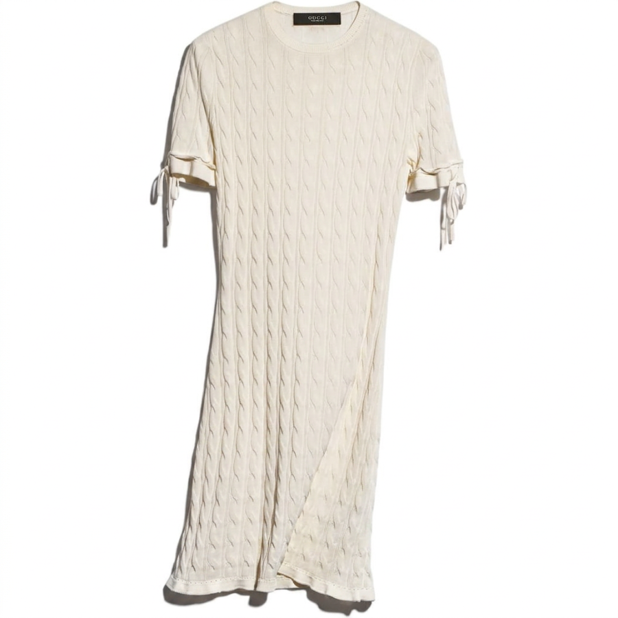 GUCCI Short Sleeved Dresses Women's White Crew Neck Moderate Short Skirt