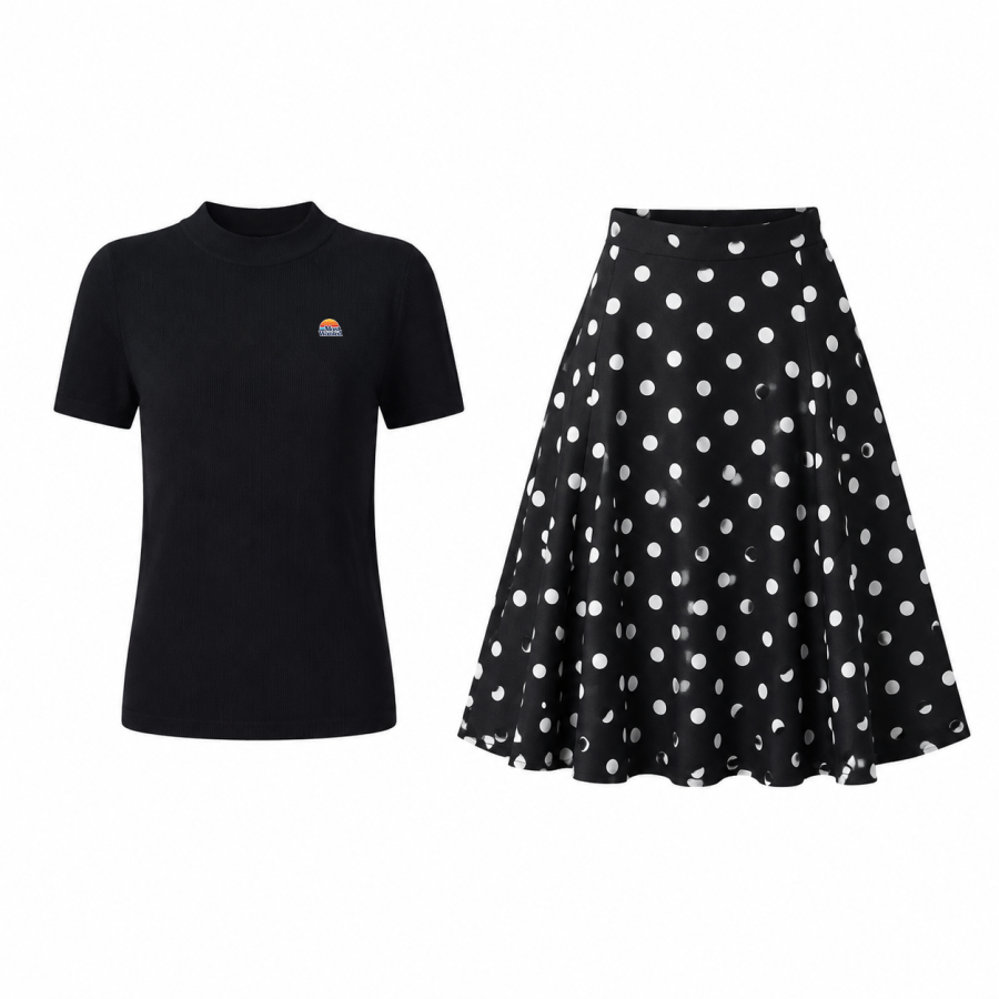 MostwantedLab Two Piece Skirt Sets Women's Crew Neck Thin Midi Dress